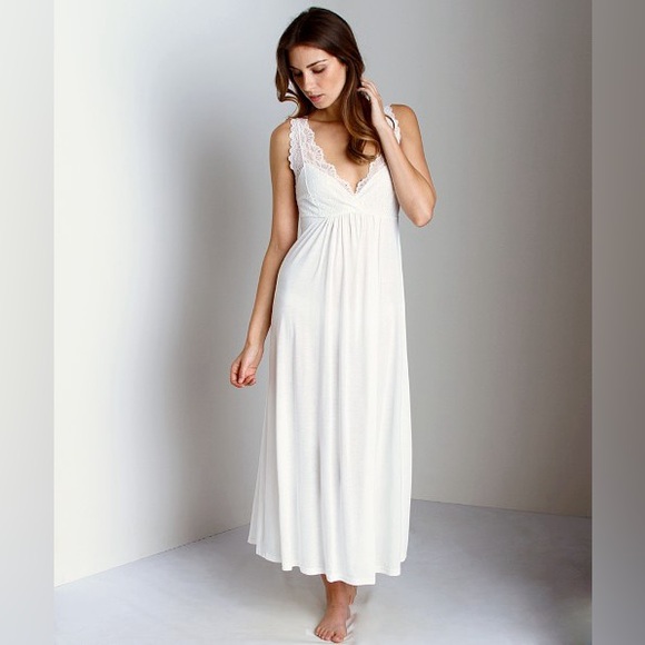 Only Hearts by Helena Stuart Long Chemise Modal Lace Trim White Nightgown - Picture 2 of 11